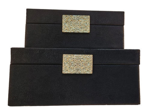 [DL02573] Black Leather Box with Gold Square Handle -Lg