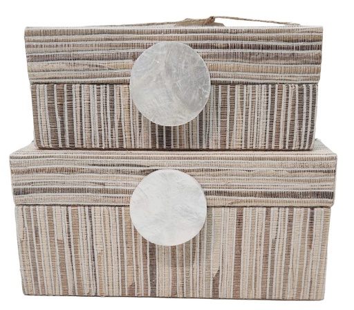 [DL02574] Brown and White Fabric Box With White Handle-Sm  