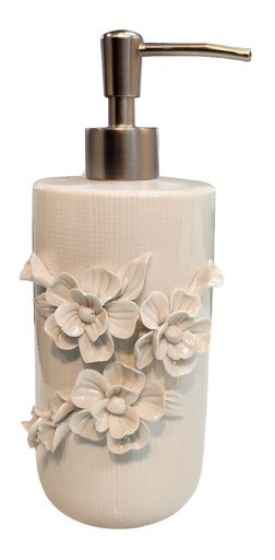 [DL02598] White Ceramic 3D Floral Detail Soap Pump 