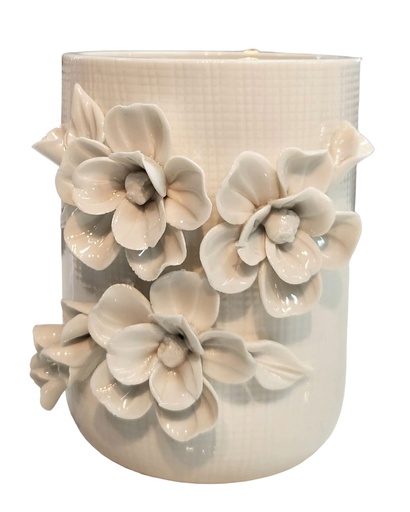 [DL02599]  White Ceramic 3D Floral Detail Holder  