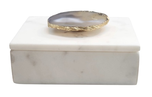 [DL02605] Marble Box With Agate Stone Handle  