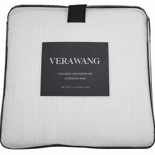 [DL02651] Vera Wang Textured Oversized King Comforter White with Line Design 