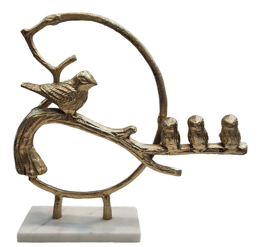 [DL02669] Marble Base Gold Metal Circular Frame Bird Sculpture  