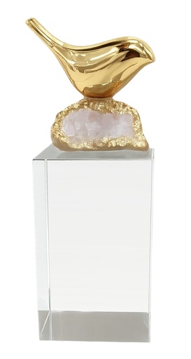 [DL02670] Gold Bird Statue on Geode Stone Acrylic Base  