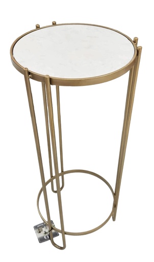 [DL02679] Marble Top Cylindrical Side Table with Gold Frame 