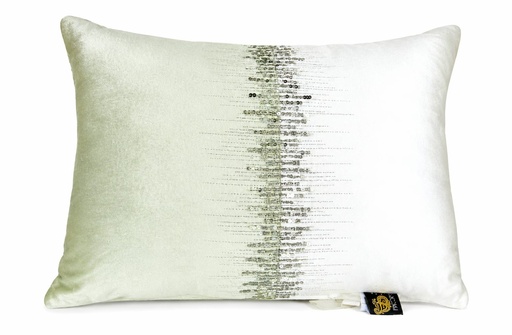 [DL02689] White & Green Colourblock Pillow With Beaded Details 