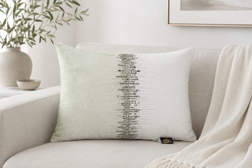 [DL02689] White & Green Colourblock Pillow With Beaded Details 