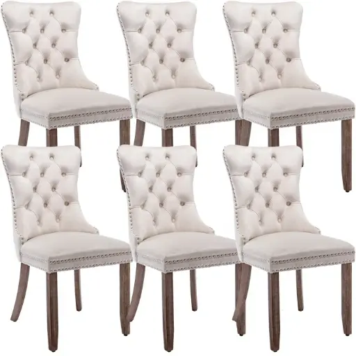 [DL02725] TUFTED MODERN VELVET UPHOLSTERED DINING CHAIR - BEIGE
