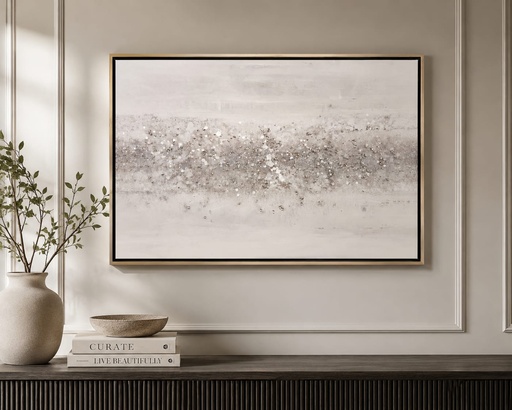 [DL02752] Gold Frame Silver & Grey Glitter Rain Wallart
