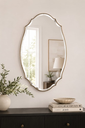[DL02768] 24 x 36 Rachel Zoe Scalloped Gold Mirror 