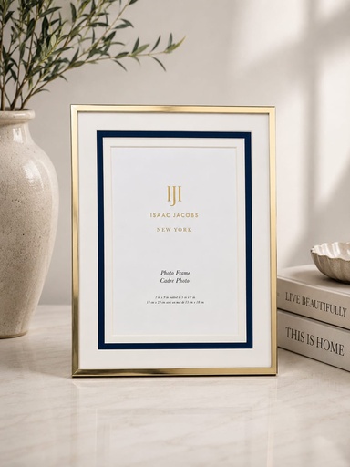 [DL02877] 5" x 7" Isaac Jacobs Navy, White & Gold Picture Frame
