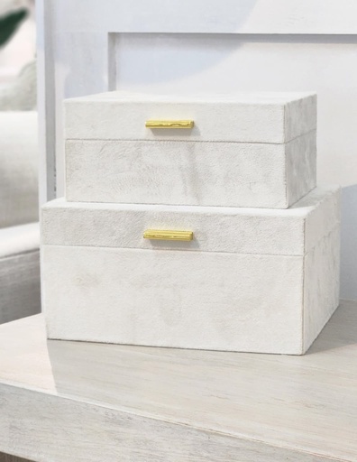 [DL02896] Ivory Suede Box With Gold Handle Small