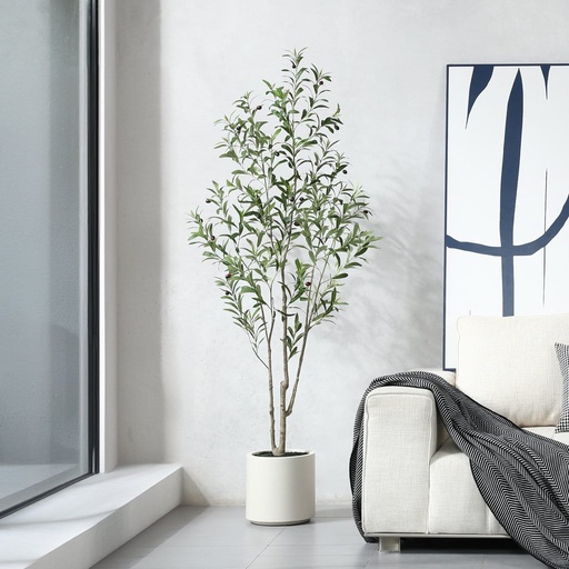 [DL02998] 6FT Faux Olive Tree in Ivory Planter 