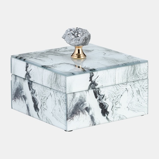 [DL00284] GLASS 6X5" JEWELRY BOX SILVER TOP GRAY