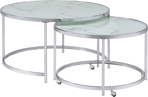 [DL00395] METAL MARBLE GLASS ROUND SIDE TABLE MED