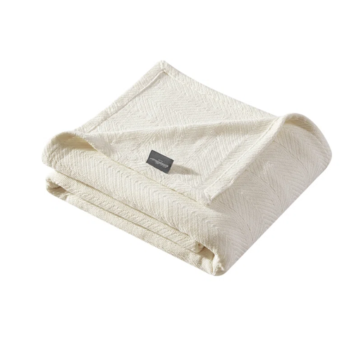 [DL00129] HERRINGBONE COTTON REVERSIBLE BLANKET BEIGE