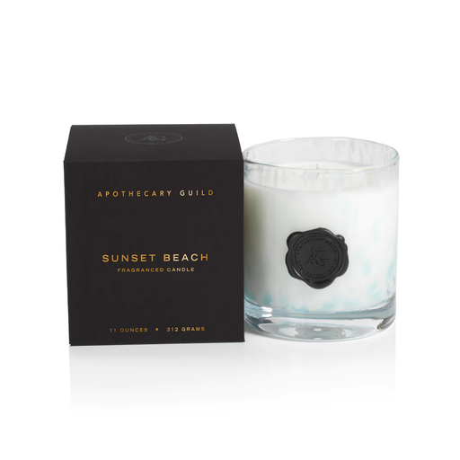 [DL00179] APOTHECARY GUILD OPAL GLASS CANDLE JAR IN GIFT BOX- WHITE AND BLUE: SUNSET BEACH