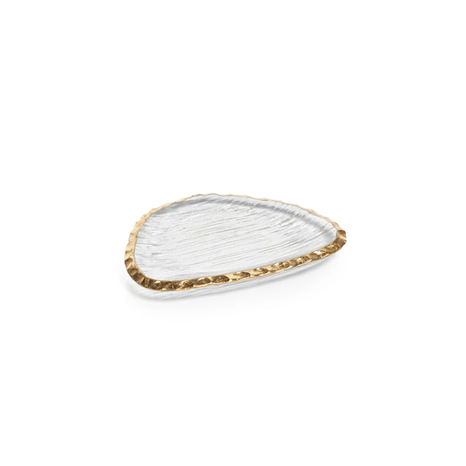 [DL00172] CLEAR TEXTURED ORGANIC SHAPE PLATE WITH JAGGED GOLD RIM - SMALL