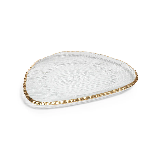 [DL00173] CLEAR TEXTURED ORGANIC SHAPE PLATE WITH JAGGED GOLD RIM - LARGE