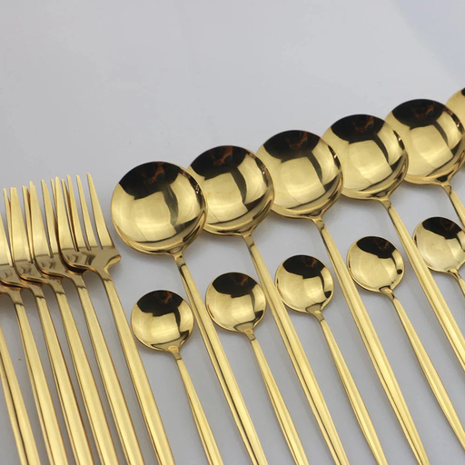 [DL00062] GOLD STAINLESS STEEL FLATWARE SET - SERVICE FOR 6
