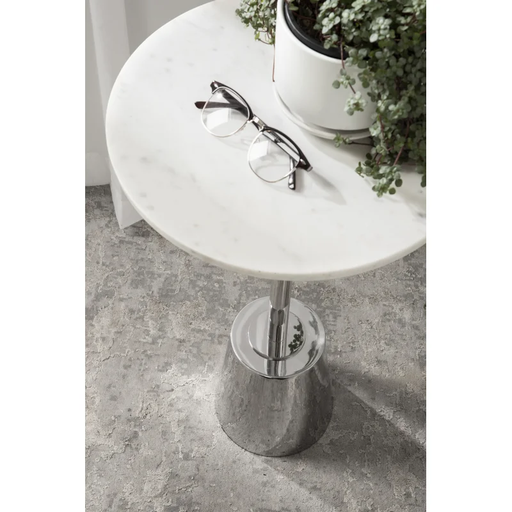 [DL00033] PEDESTAL END TABLE-- ROUND WHITE AND CHROME