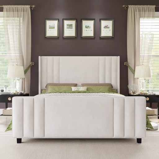 [DL00111] UPHOLSTERED PLATFORM BED- KING CREAM