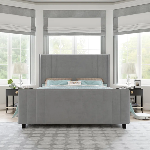 [DL00114] UPHOLSTERED PLATFORM BED- KING GREY