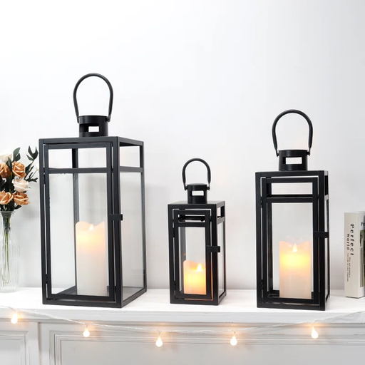 [DL00007S] 19'' H STAINLESS STEEL TABLETOP LANTERN (MATTE BLACK) SMALL