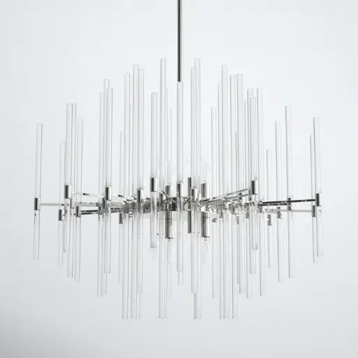 [DL00069]  8 - LIGHT DIMMABLE GEOMETRIC CHANDELIER POLISHED NICKEL & CRYSTAL