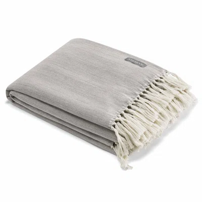[DL01053] VERA WANG COTTON TWILL FRINGE THROW BLANKET - CHARCOAL WITH CREAM FRINGE 
