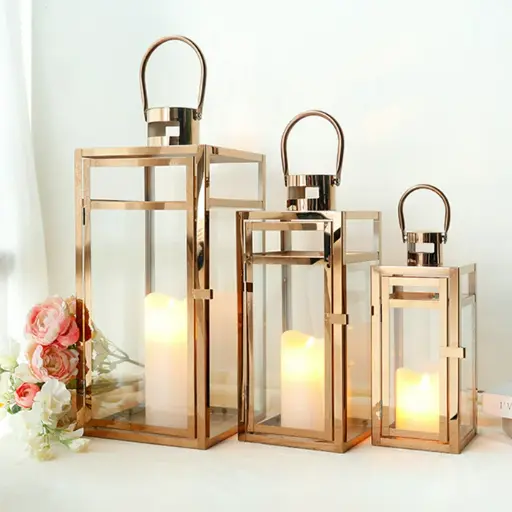 [DL01062] 12" STAINLESS STEEL TABLETOP LANTERN - ROSE GOLD  