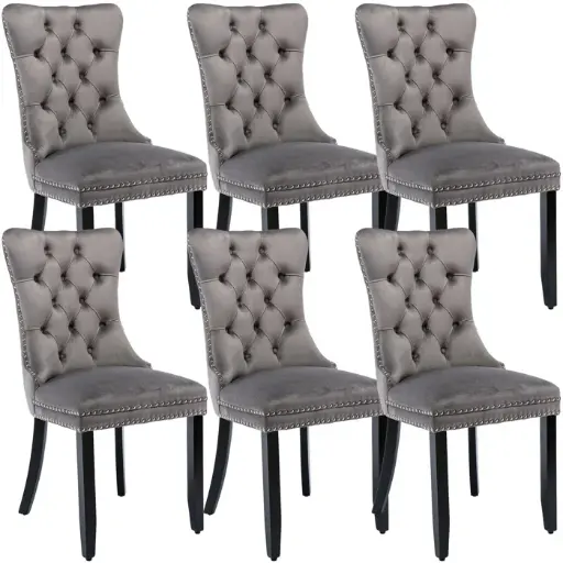 [DL01074] TUFTED MODERN VELVET UPHOLSTERED DINING CHAIR - GREY