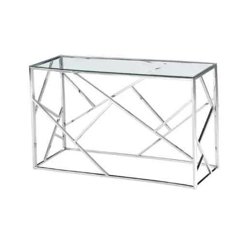 [DL01089] 30.5'' H X 47.5'' W X 15.5''D GLASS TOP ANGLED CONSOLE TABLE - SILVER