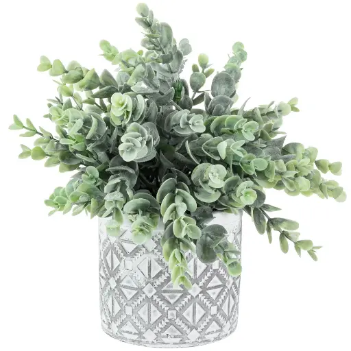 [DL01091] 8.07'' Faux Eucalyptus Plant in Cement Pot-Dark Grey 