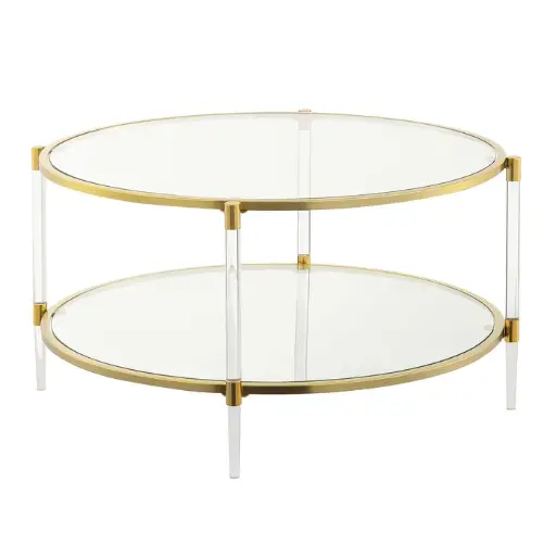 [DL01103] 34" TWO TIER ACRYLIC GLASS COFFEE TABLE - GOLD