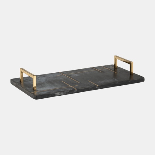 [DL01112] MARBLE,2"H,TRAY W/HANDLES,BLACK/GOLD