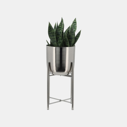 [DL01116] SMALL METAL PLANTERS ON STAND 20"H, SILVER/SIL 