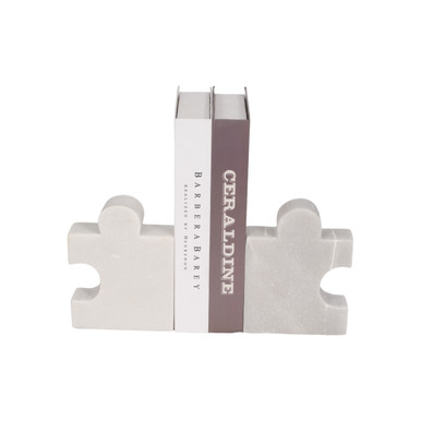 [DL01118] MARBLE, S/2 5" PUZZLE PIECE BOOKENDS, WHITE