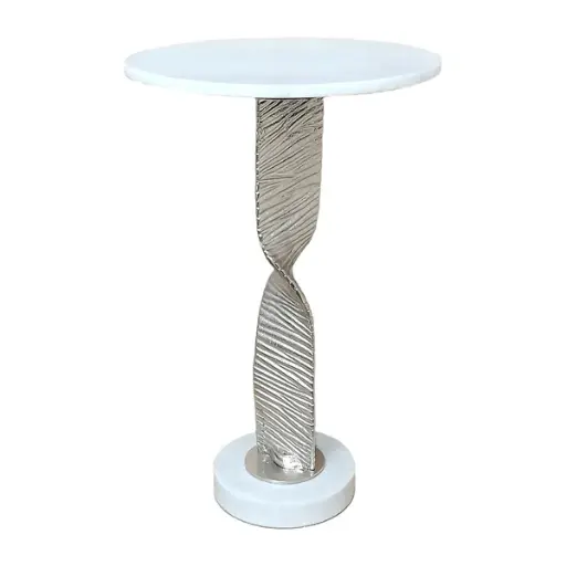 [DL01145] METAL,24"TWISTED BASE ACCENT TABLE,WHITE/SILVER KD