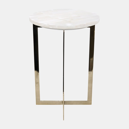 [DL01146] METAL, 20" SELENITE TOP ACCENT TABLE, IVORY/GOLD